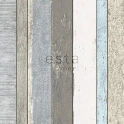 ESTAhome papier peint imitation bois gris et bleu clair - 53 cm x 10.05 m - 138250