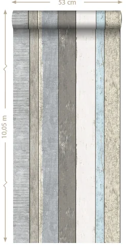 ESTAhome papier peint imitation bois gris et bleu clair - 53 cm x 10.05 m - 138250