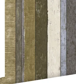 ESTAhome papier peint imitation bois beige, bleu et vert kaki - 53 cm x 10.05 m - 138253