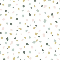 ESTAhome papier peint imitation terrazzo blanc, rose clair et vert menthe - 53 cm x 10.05 m - 139033