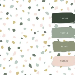 ESTAhome papier peint imitation terrazzo blanc, rose clair et vert menthe - 53 cm x 10.05 m - 139033