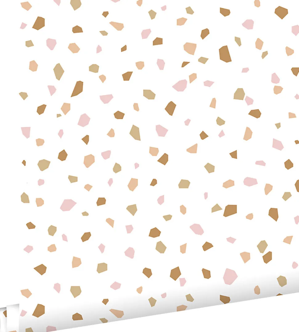 ESTAhome papier peint imitation terrazzo rose clair, orange chaude et beige - 53 cm x 10.05 m - 139198