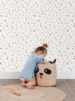 ESTAhome papier peint imitation terrazzo rose clair, orange chaude et beige - 53 cm x 10.05 m - 139198