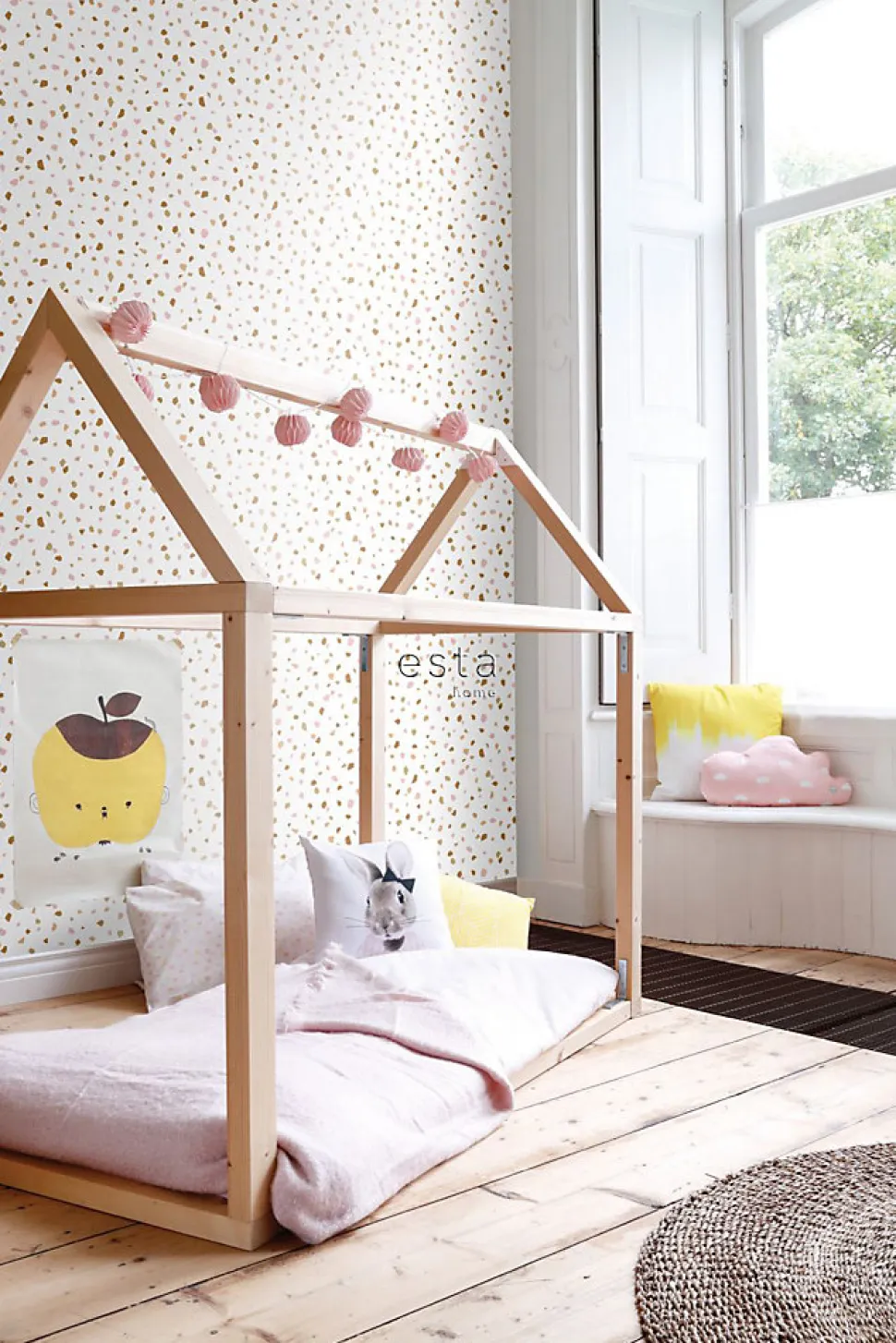 ESTAhome papier peint imitation terrazzo rose clair, orange chaude et beige - 53 cm x 10.05 m - 139198
