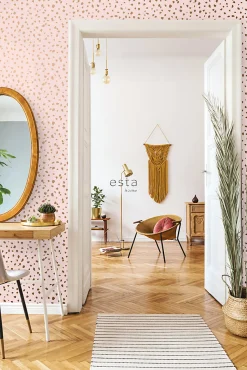 ESTAhome papier peint imitation terrazzo rose clair et or rose - 53 cm x 10.05 m - 139199