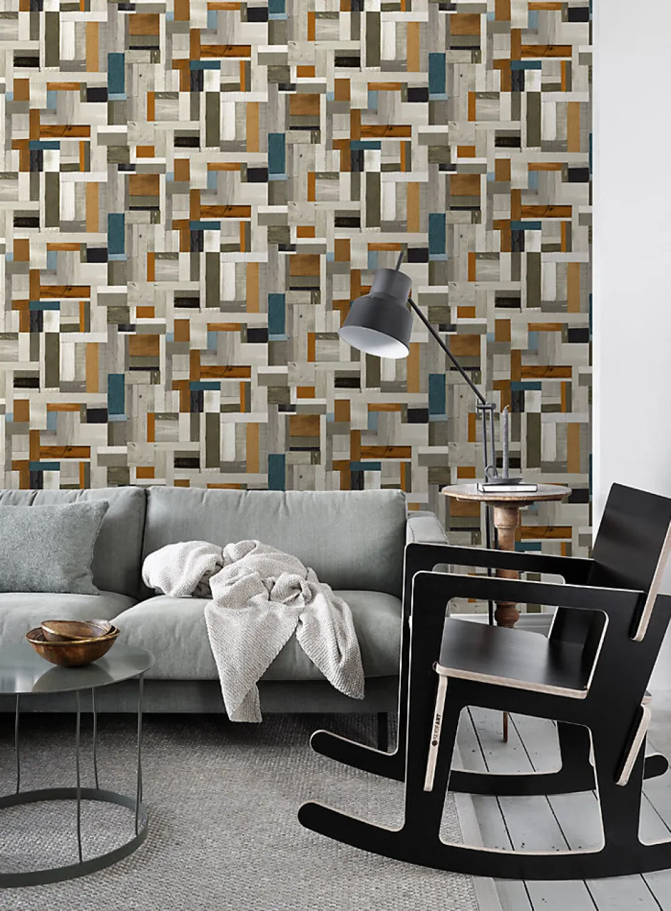 ESTAhome papier peint imitation bois gris, marron et bleu gris - 53 cm x 10.05 m - 138515