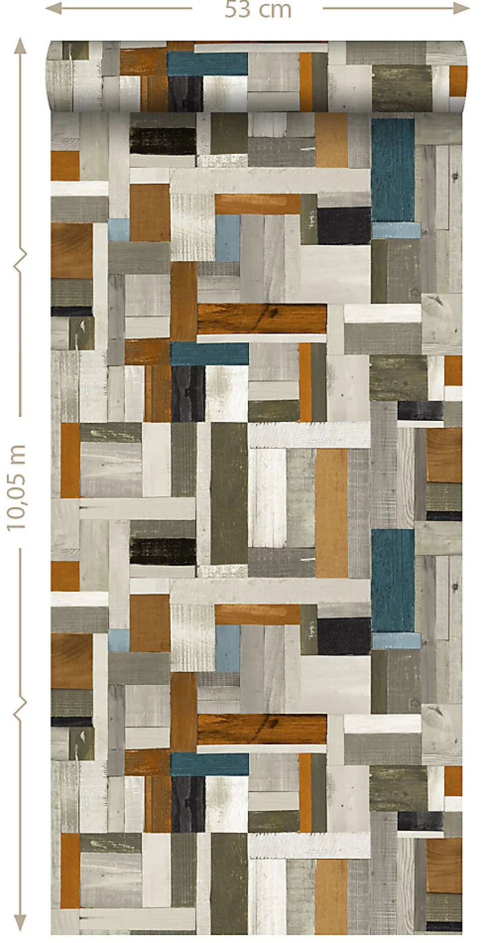 ESTAhome papier peint imitation bois gris, marron et bleu gris - 53 cm x 10.05 m - 138515