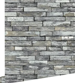 ESTAhome papier peint imitation bois gris et jaune foncé - 53 cm x 10.05 m - 138242