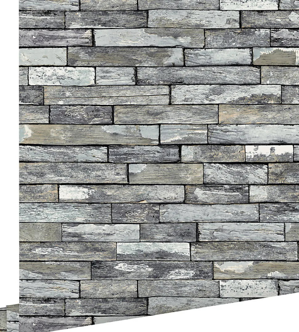 ESTAhome papier peint imitation bois gris et jaune foncé - 53 cm x 10.05 m - 138242