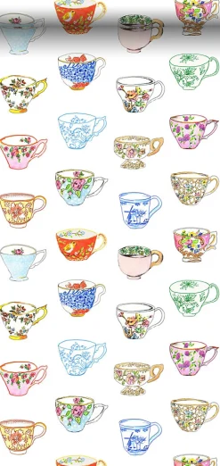 ESTAhome papier peint intissé XXL tasses peintes multicolore - 50 x 900 cm - 158110
