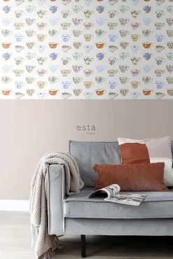 ESTAhome papier peint intissé XXL tasses peintes multicolore - 50 x 900 cm - 158110