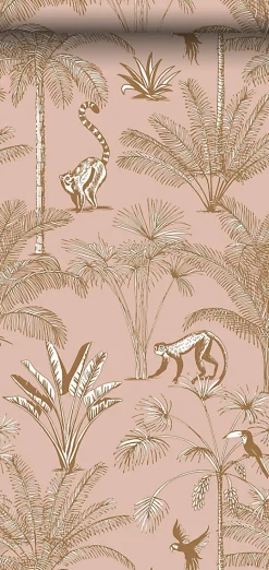 ESTAhome papier peint intissé XXL jungle rose pêche - 50 x 837 cm - 158943