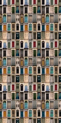 ESTAhome papier peint intissé XXL portes vintage beige, bleu, rouge et vert - 50 x 900 cm - 158504