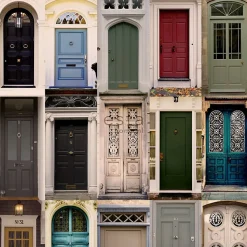 ESTAhome papier peint intissé XXL portes vintage beige, bleu, rouge et vert - 50 x 900 cm - 158504