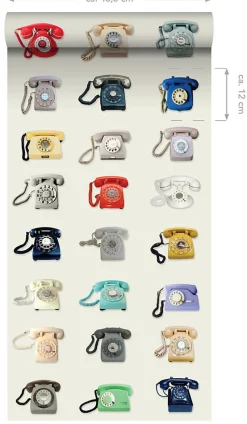 ESTAhome papier peint intissé XXL téléphones rétros beige, gris, rouge et bleu - 50 x 900 cm - 158503