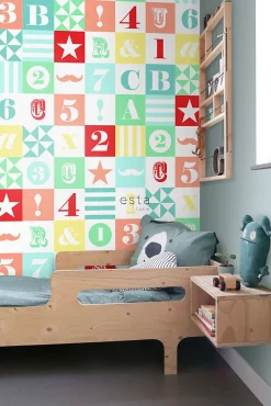 ESTAhome papier peint intissé XXL blocs vert, bleu, jaune, rouge et rose - 50 x 900 cm - 158702