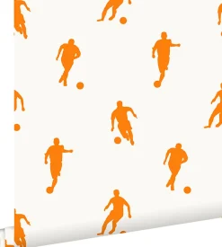 ESTAhome papier peint joueurs de football orange et blanc - 53 cm x 10.05 m - 115871