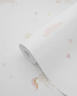 ESTAhome papier peint licornes beige, rose clair et jaune ocre - 50 x 900 cm - 139538