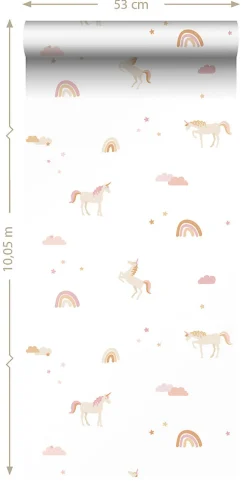 ESTAhome papier peint licornes beige, rose clair et jaune ocre - 50 x 900 cm - 139538