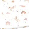 ESTAhome papier peint licornes blanc, rose clair et jaune ocre - 53 cm x 10.05 m - 139581