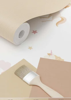 ESTAhome papier peint licornes blanc, rose clair et jaune ocre - 53 cm x 10.05 m - 139581