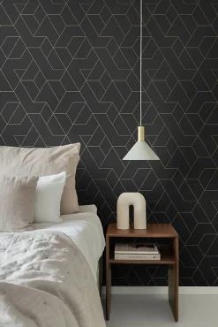 ESTAhome papier peint lignes graphiques noir et or - 50 x 900 cm - 139945