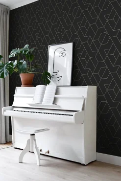 ESTAhome papier peint lignes graphiques noir et or - 50 x 900 cm - 139945