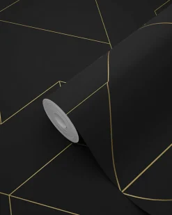 ESTAhome papier peint lignes graphiques noir et or - 50 x 900 cm - 139945