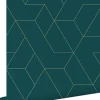 ESTAhome papier peint lignes graphiques bleu canard et or - 50 x 900 cm - 139947