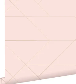 ESTAhome papier peint lignes graphiques rose clair et or - 53 cm x 10.05 m - 139211