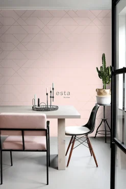 ESTAhome papier peint lignes graphiques rose clair et or - 53 cm x 10.05 m - 139211