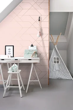 ESTAhome papier peint lignes graphiques rose clair et or - 53 cm x 10.05 m - 139211