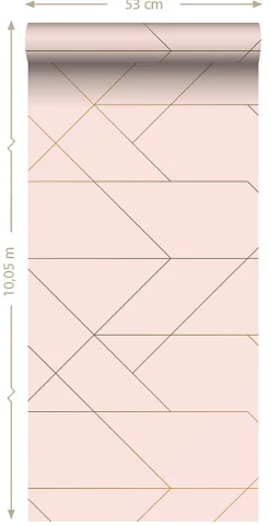 ESTAhome papier peint lignes graphiques rose clair et or - 53 cm x 10.05 m - 139211