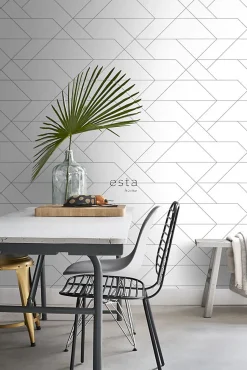 ESTAhome papier peint lignes graphiques noir et blanc - 53 cm x 10.05 m - 139235