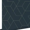 ESTAhome papier peint lignes graphiques bleu foncé et or - 50 x 900 cm - 139946