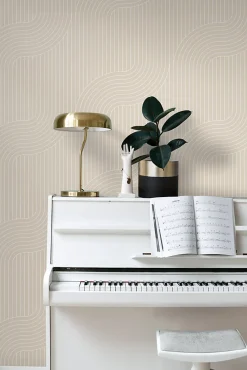ESTAhome papier peint lignes graphiques beige - 50 x 900 cm - 139927