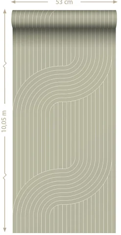 ESTAhome papier peint lignes graphiques vert cendré - 50 x 900 cm - 139926