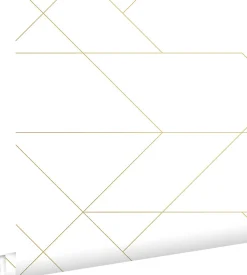 ESTAhome papier peint lignes graphiques blanc et or - 53 cm x 10.05 m - 139143