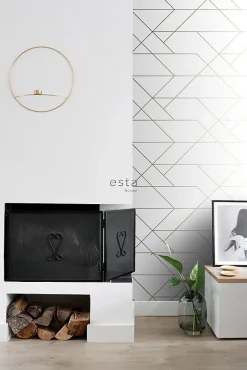 ESTAhome papier peint lignes graphiques blanc et or - 53 cm x 10.05 m - 139143