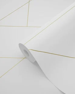 ESTAhome papier peint lignes graphiques blanc et or - 53 cm x 10.05 m - 139143