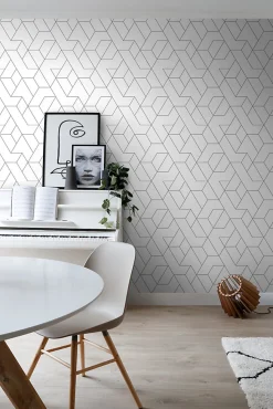 ESTAhome papier peint lignes graphiques noir et blanc - 50 x 900 cm - 139951