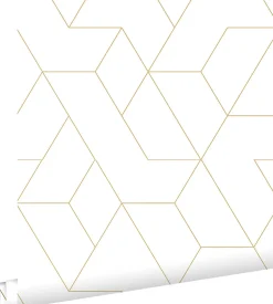 ESTAhome papier peint lignes graphiques blanc et or - 50 x 900 cm - 139950