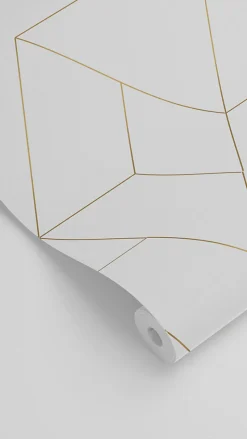 ESTAhome papier peint lignes graphiques blanc et or - 50 x 900 cm - 139950