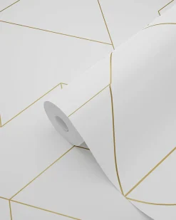ESTAhome papier peint lignes graphiques blanc et or - 50 x 900 cm - 139950