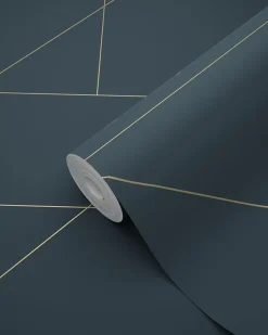 ESTAhome papier peint lignes graphiques bleu foncé et or - 53 cm x 10.05 m - 139213