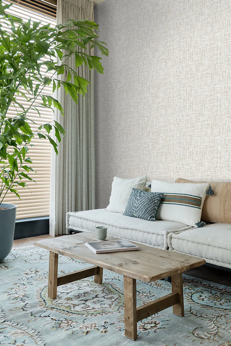 ESTAhome papier peint lin gris chaud clair - 53 cm x 10.05 m - 148660