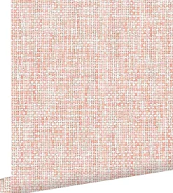 ESTAhome papier peint lin rose orange pêche - 53 cm x 10.05 m - 148661