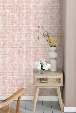 ESTAhome papier peint lin rose orange pêche - 53 cm x 10.05 m - 148661