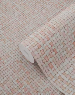 ESTAhome papier peint lin rose orange pêche - 53 cm x 10.05 m - 148661