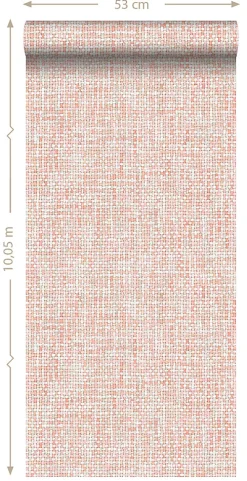 ESTAhome papier peint lin rose orange pêche - 53 cm x 10.05 m - 148661